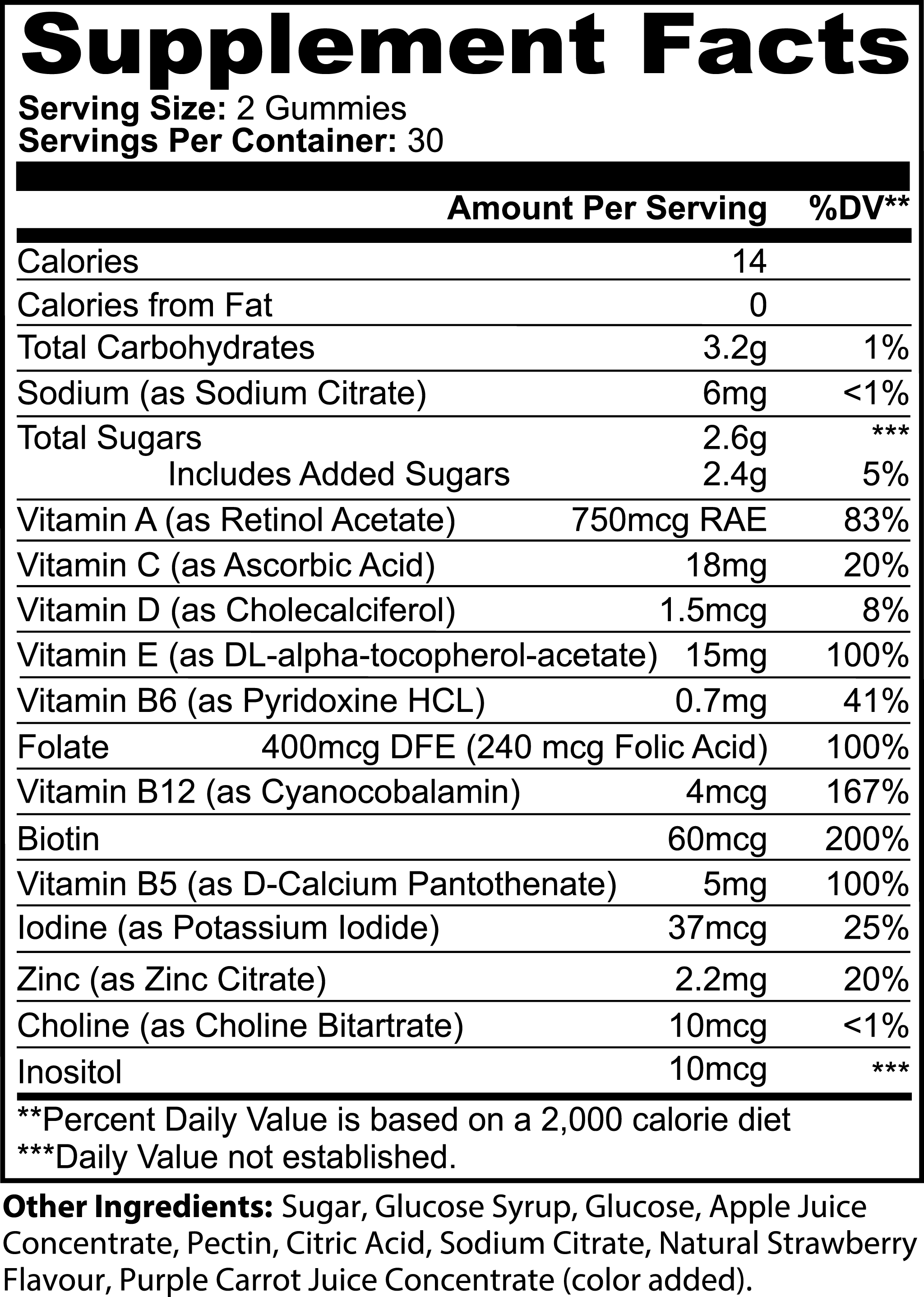 Gloxy Care Multivitamin Bear Gummies Supplement Facts